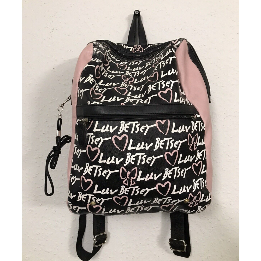 Y2K Luv Betsey Black with White Logo Writing and Pink Accents Backpack/Purse